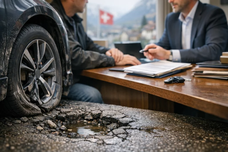 JuriUp - Voiture endommagée par un nid-de-poule en Suisse romande (2026): qui peut être responsable et comment constituer un dossier crédible 11 JuriUp - featured 69d65f776fca2 14581 1
