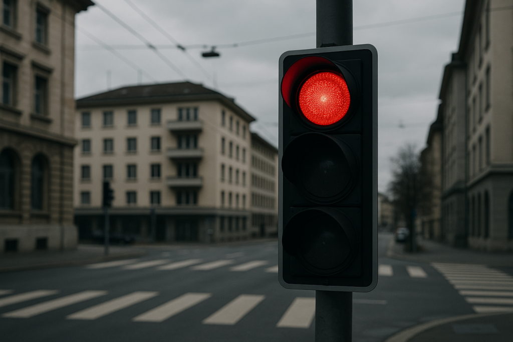 Franchir un feu rouge en Suisse : amende d'ordre, retrait de permis et contestation